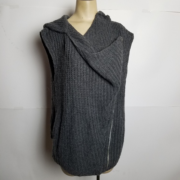 Zip Wrap Hooded Sweater Vest Alpaca 